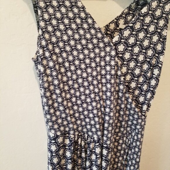 Boden Jennifer Jersey Dress Navy Printed Women V-Neck A-Line Sleeveless Stretch